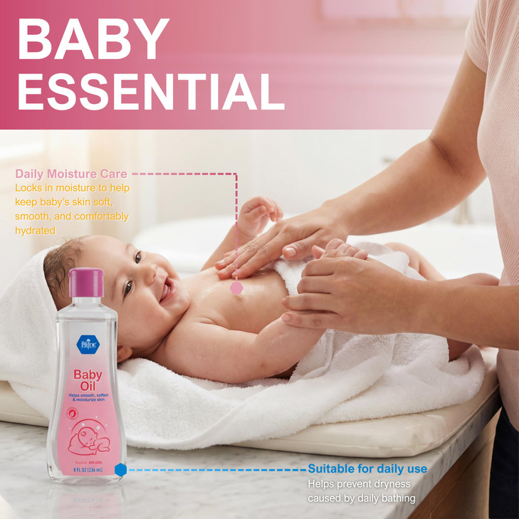 MED PRIDE Pure Unscented Mineral Oil for Baby, Infants, and Toddlers, Nourishing Moisturizer for Sensitive Skin, Prevents Moisture Loss, 8 Fl Oz