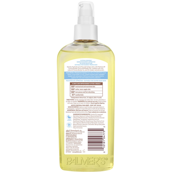 Palmer's Cocoa Butter Formula Gentle Baby Oil, 5.1 fl oz, Nourishing for Delicate Skin, Vitamin E Baby Essentials