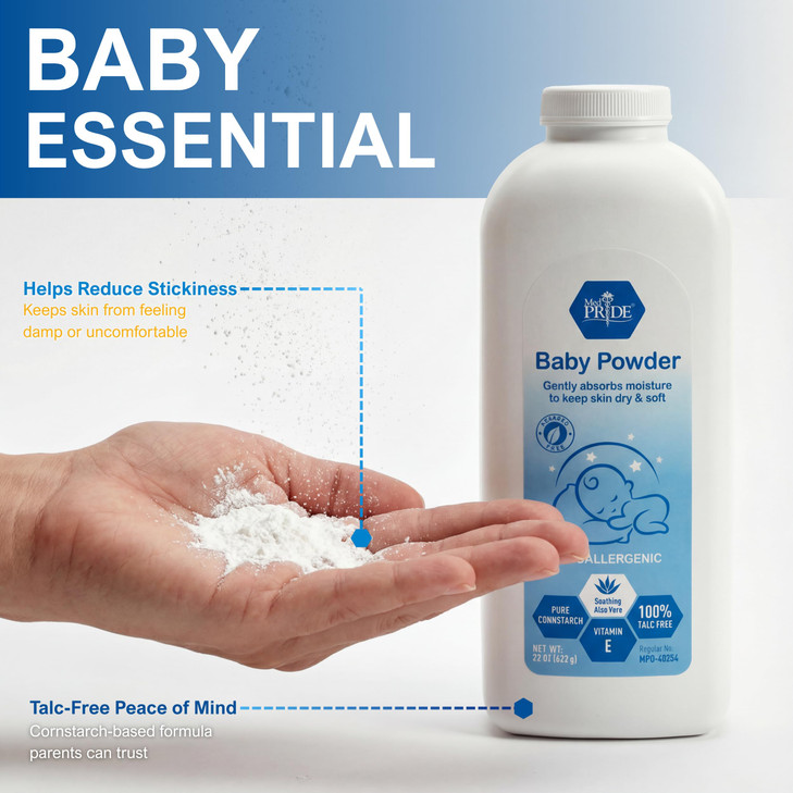 MED PRIDE Baby Powder Talc Free Cornstarch Formula with Aloe Vera and Vitamin E, Hypoallergenic Skin Care for Diaper Changes and Daily Use, 22 Ounce