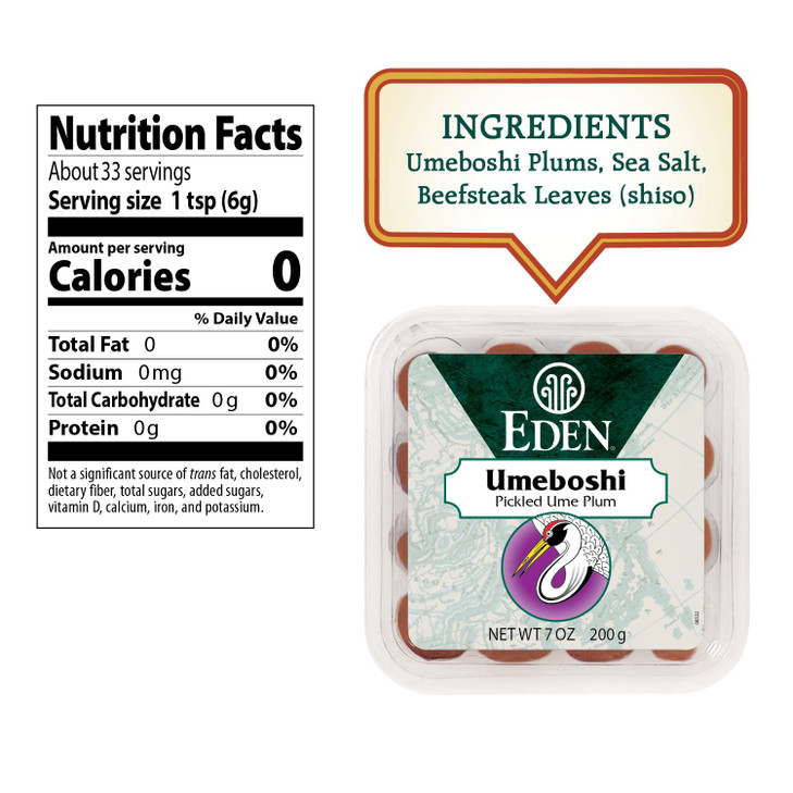 Eden Umeboshi Plum, Japanese Pickled Plum, Whole, Traditionally Made, No MSG, No Chemical Additives, 7.05 oz (2-Pack)