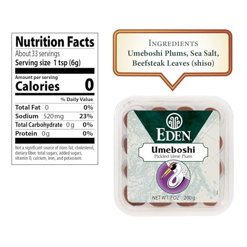 Eden Umeboshi Plum, Japanese Pickled Plum, Wakayama Grown, Whole, Traditionally Made in Japan, No MSG, No Chemical Additives, 7.05 oz
