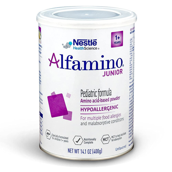 Alfamino Junior Pediatric Formula, Hypoallergenic Amino Acid Based Formula, for Children with Multiple Food Allergies, 1-13 Years, Unflavored, 14.1 O