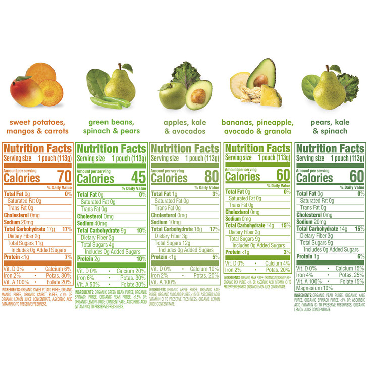 Happy Baby Organics Stage 2 Baby Food Pouches, Gluten Free, Vegan & Healthy Snack, Clearly Crafted Fruit & Veggie Puree, Fruit & Veggie Variety Pack,