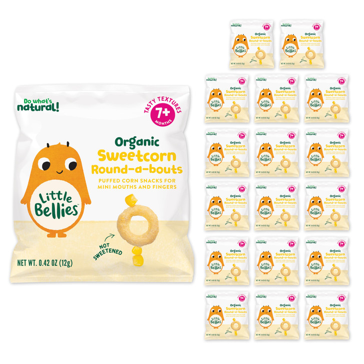 Little Bellies Organic Round-a-bouts Baby Snack, Sweetcorn, Pack of 18 (Pack of 18 x 0.42 oz Individual Packs)