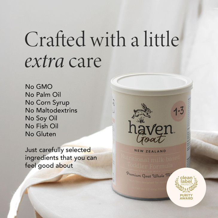 Haven Goat Toddler Formula, Grass Fed Whole Goat Milk Powder for Toddlers With Probiotics, Prebiotics, Lutein and Omega 3 Dha, Easy Digestion Formula