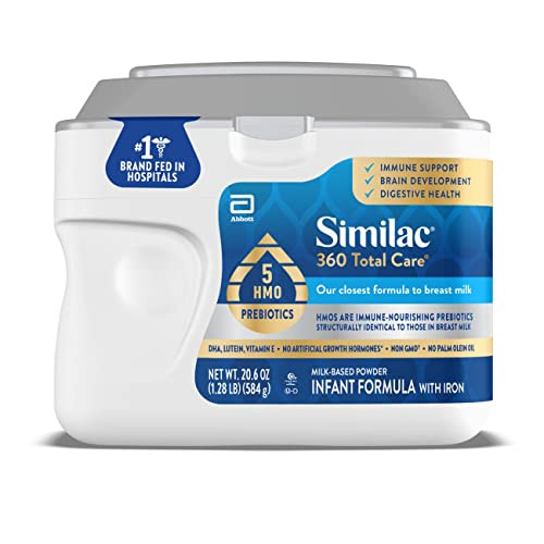 Similac 360 Total Care Infant Formula, Has 5 HMO Prebiotics, Our Closest Prebiotic Blend to Breast Milk, Non-GMO, Baby Formula Powder, 20.6-oz Tub