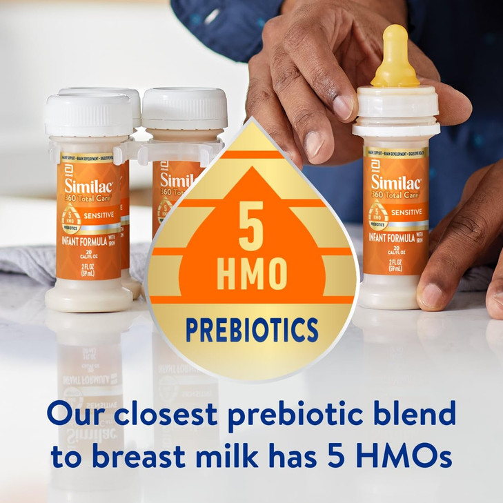 Similac 360 Total Care Sensitive Infant Formula for Fussiness & Gas Due to Lactose Sensitivity, Has 5 HMO Prebiotics, Baby Formula, Ready to Feed, 2-