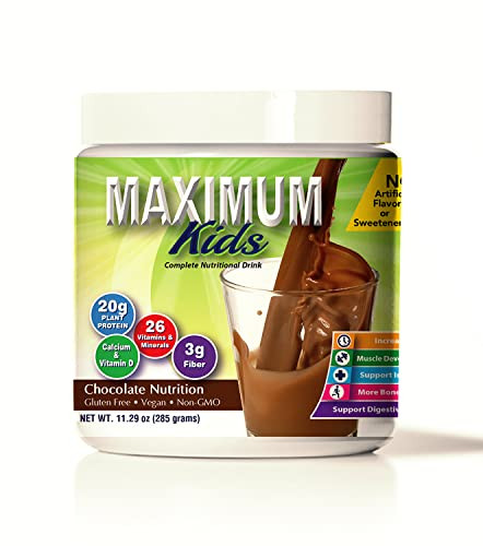 Maximum Kids Complete Organic Powder Mix. Great Tasting, Easy to use, Complete Nutritional Drink with 26 Vitamins and Minerals, 20g of Plant Protein,