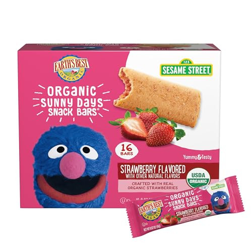 Earth's Best Organic Kids Snacks, Sesame Street Toddler Snacks, Organic Sunny Days Snack Bars for Toddlers 2 Years and Older, Strawberry with Other N