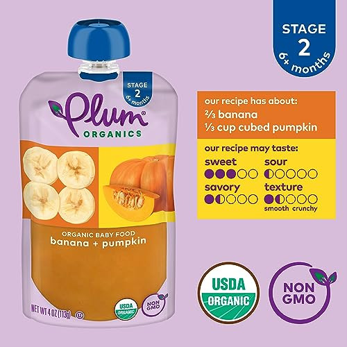 Plum Organics Stage 2, Organic Baby Food, Banana and Pumpkin, 4 Ounce Pouch (Pack of 6)
