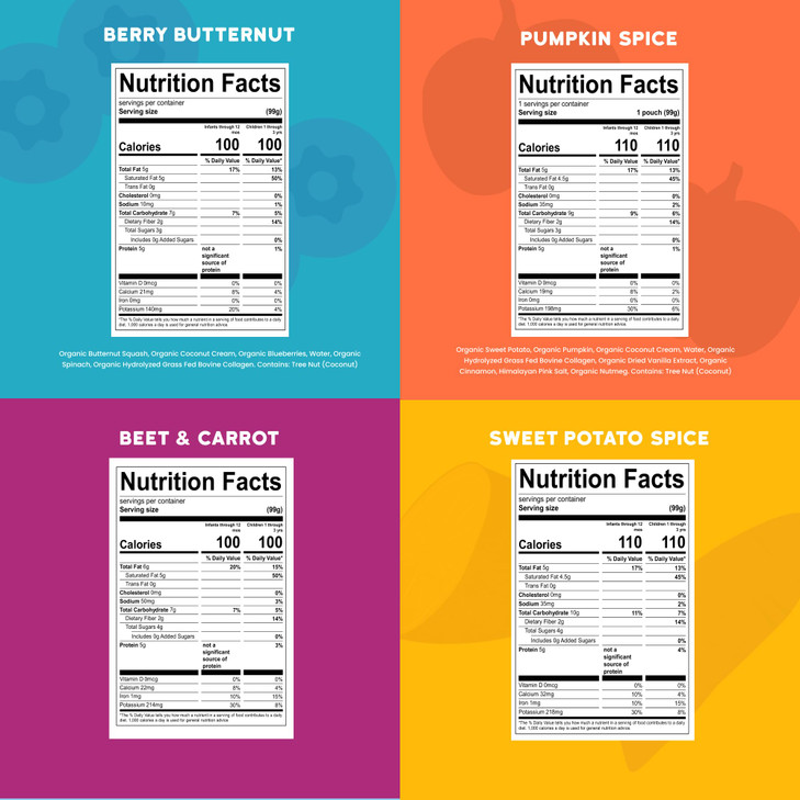 Serenity Kids 6+ Months Dairy-Free Smoothie Baby Food Pouches - Grass-Fed Collagen Protein - USDA Organic Baby Snacks & No Added Sweeteners - 3.5 Oz,