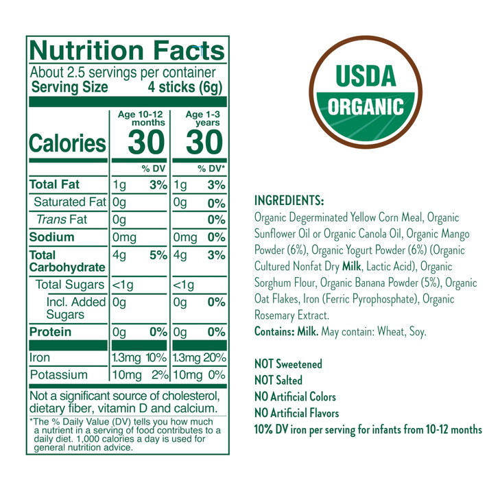 Little Bellies Organic Mango Yogurt Pick-Me Sticks, (Pack of 5 x 0.56 oz Individual Packs)