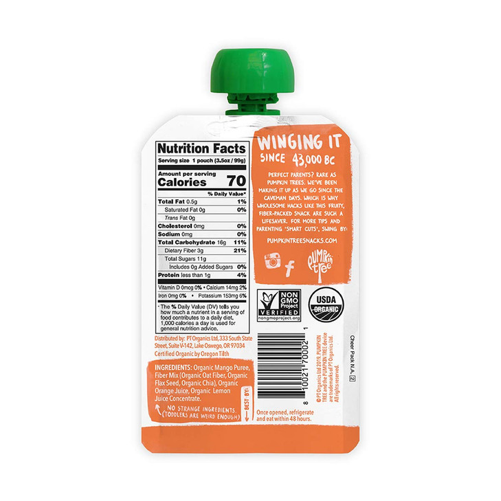 Pumpkin Tree Organics Fruit Snack Packet + Fiber + a Squeeze of Orange, 3.5 Ounce (Pack of 10)