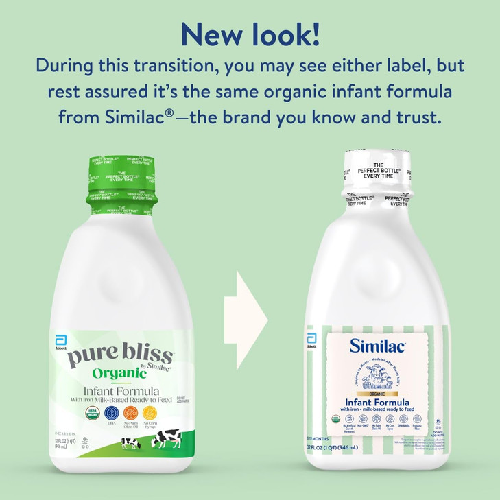 Similac Organic Infant Formula, Easy to Digest, USDA-Certified Organic, Ready to Feed, 32-fl-oz Bottle. Pack of 6