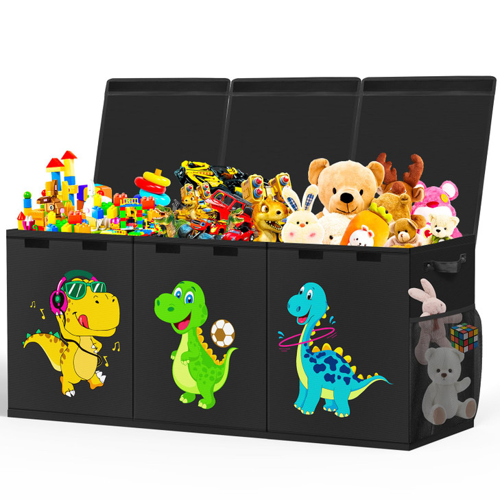 Beadsky Extra Large Toy Box, Collapsible Toddlers Toy Chest Kids Storage Organizer, Dinosaur Bin Boxes Storage Basket with Lids for Boys, Girls, Livi