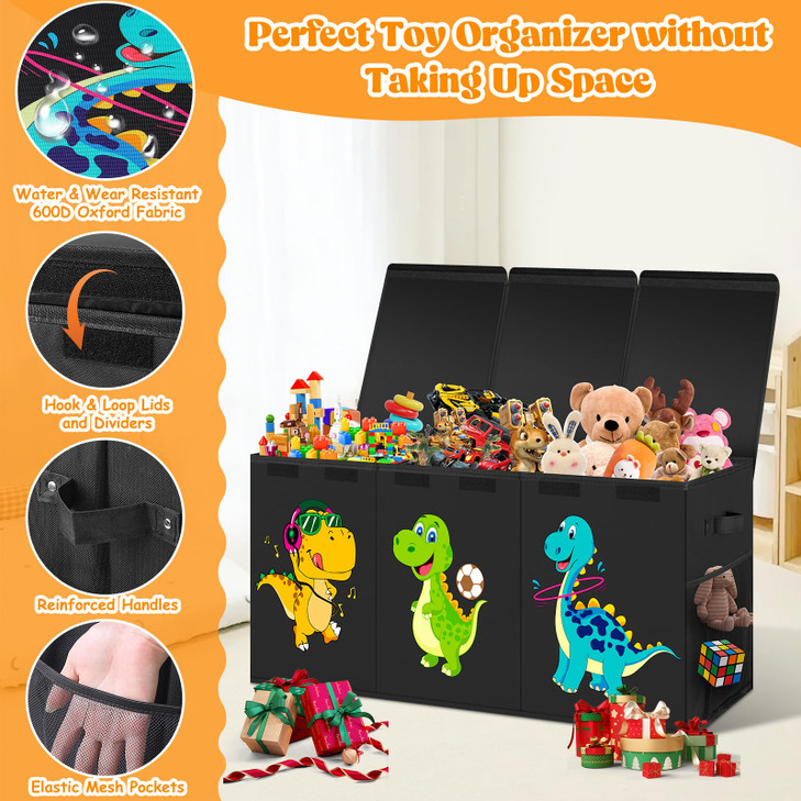 Beadsky Extra Large Toy Box, Collapsible Toddlers Toy Chest Kids Storage Organizer, Dinosaur Bin Boxes Storage Basket with Lids for Boys, Girls, Livi