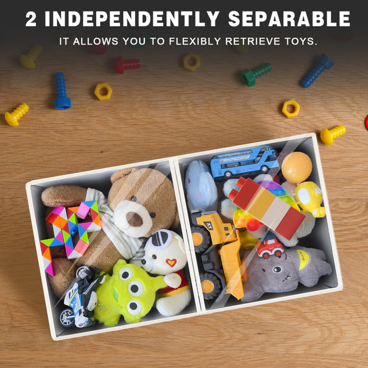 LVGOATH 2 Pack Large Toy Storage Box with Clear Lids Collapsible Toy Organizer Chest with Adjustable Dividers Kids Storage Bin Basket for Boys Girls