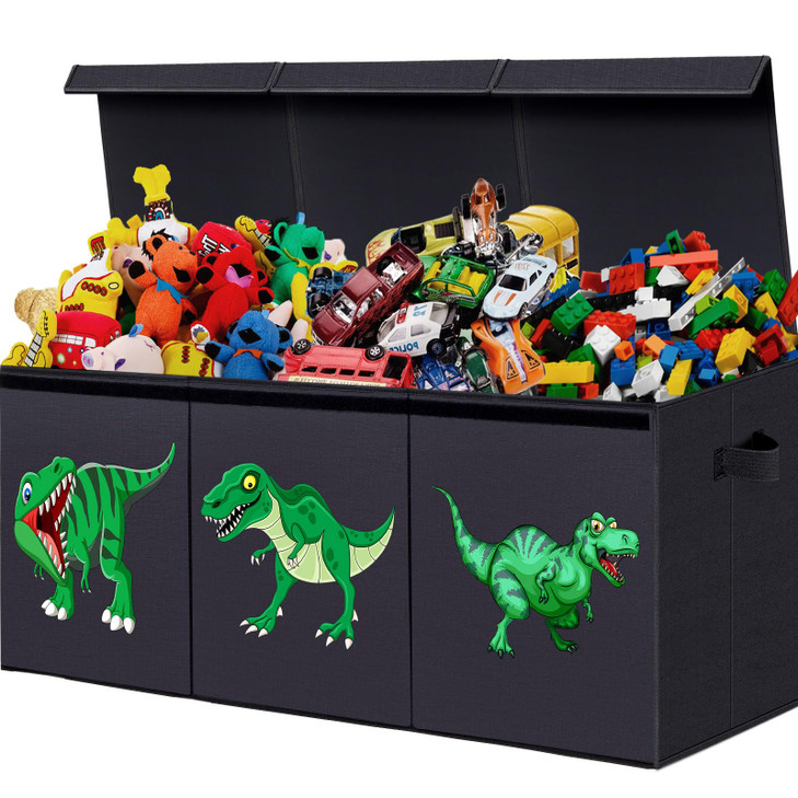 Extra Large Toy Box, Collapsible Sturdy Toy Storage Organizer with Lids, Dinosaur Toy Boxes for Boys Girls, 40.6"x 14"x16.5" Kids Toy Chest Bin Box B
