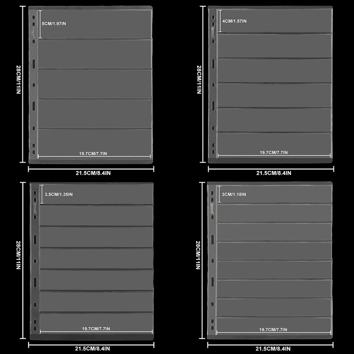 Stamp Collection Inserts - Collector Stamp Album 12 Sheets with 4 Mixed Sizes Single Side for Stamp Collection Binder Kit IS02MX112