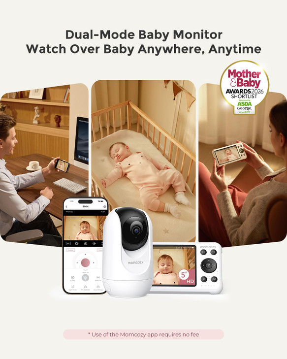 Momcozy Smart WiFi Baby Monitor with Camera and Audio, 5" 1080P Screen with Wall Mount, Motion & Cry Detection, Safe Fence,Clear Night Vision, 5000mA