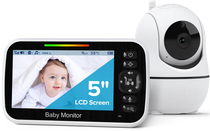 GoodBaby Baby Monitor with Camera and Audio - No WiFi, Remote Pan-Tilt-Zoom, Night Vision, Temperature Sensor, 2-Way Talk, 8 Lullabies, 30-Hour Batte