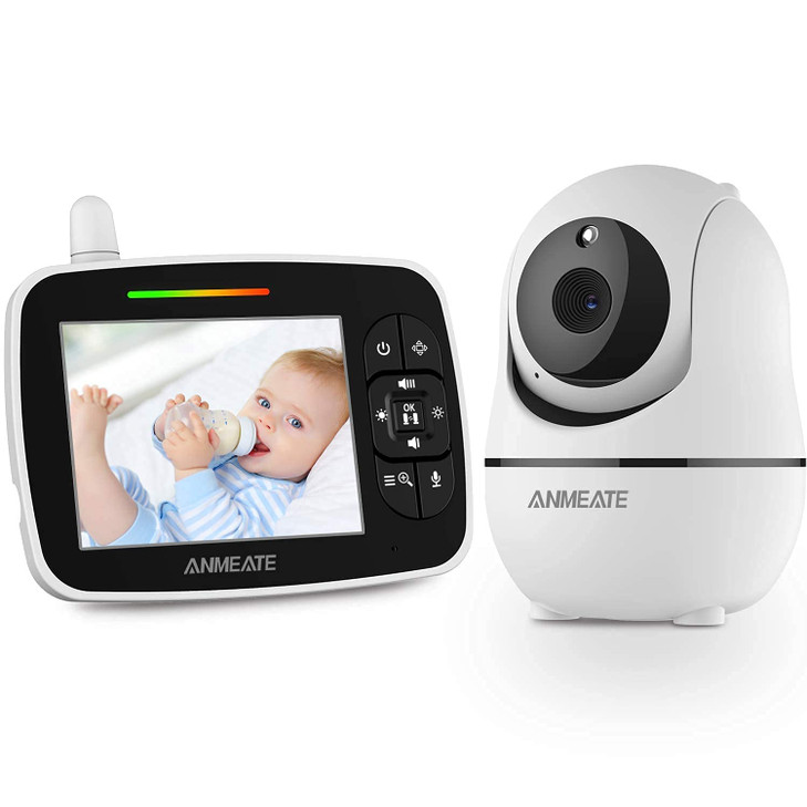 ANMEATE Baby Monitor with Remote Pan-Tilt-Zoom Camera,Large Display Video Baby Monitor with Camera and Audio |Infrared Night Vision |Two Way Talk | R