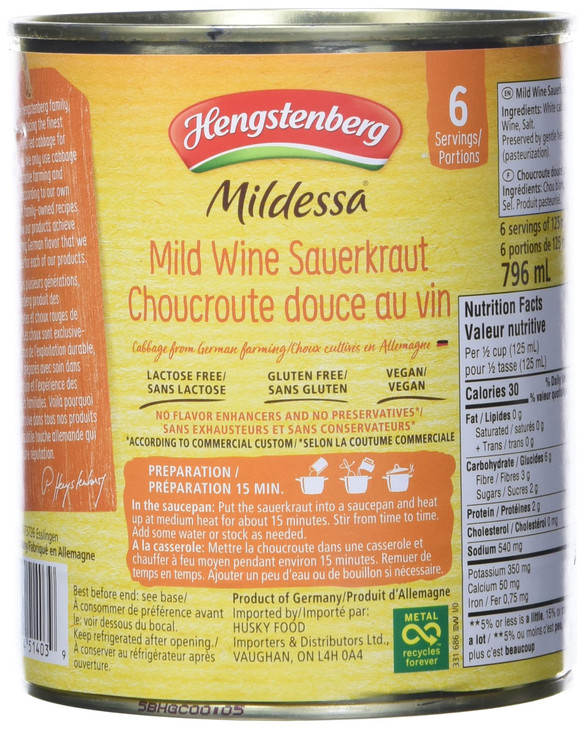 HENGSTENBERG Sauerkraut Mildessa Wine, 28.6 OZ