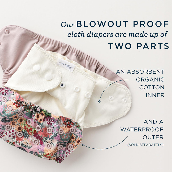 Esembly Cloth Diaper Inner - Organic Cotton Fitted Diaper- Soft, Ultra-Absorbant, Trim-Fitting Layer to Pair with Waterproof Outer for Blowout-Proof