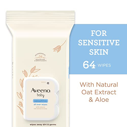 Aveeno Baby Sensitive All Over Wipes with Aloe & Natural Oat Extract for Face, Bottom, Hands & Body, pH-Balanced, Hypoallergenic, Fragrance-, Phenoxy