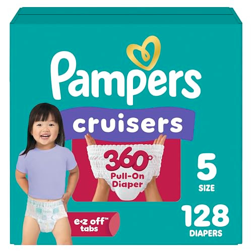 Pampers Diapers - Cruisers 360 - Size 5, 128 Count, Babyproof up to 100% Leakproof Pull-On Diaper
