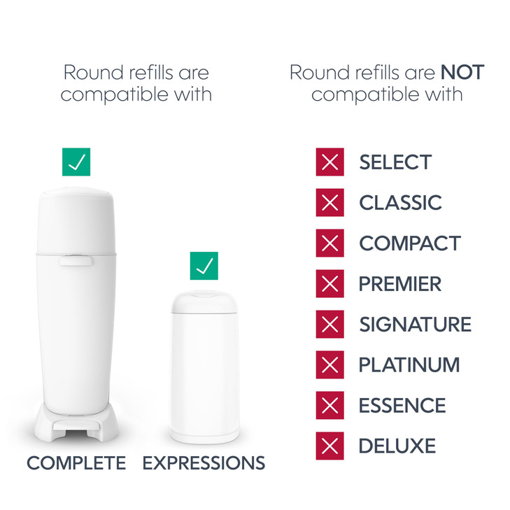 Diaper Genie Essentials Round Refill 8-Pack | Holds Up to 2560 Newborn Diapers | Features Unscented Continuous Film | Compatible with Diaper Genie Co