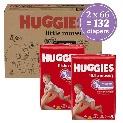 Huggies Size 5 Diapers, Little Movers Baby Diapers, Size 5 (27+ lbs), 132 Count (2 Packs of 66), Packaging May Vary