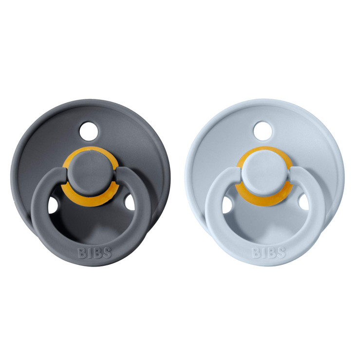 BIBS Pacifiers Colour Collection | Natural Rubber Baby Pacifier | Set of 2 BPA-Free Soothers | Made in Denmark | 0+ Months (Pack of 2) | Baby Blue/Ir