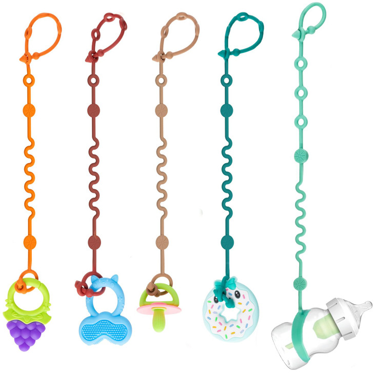 LittleHugs Toy Straps for Baby, 5pcs Adjustable Toy Holder for Stroller Accessories, Silicone Tether Pacifier Clip, No Throw Travel Essential Leash f