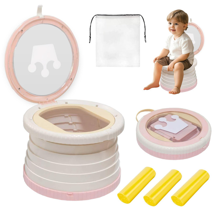Portable, Foldable Potty seat for Toddler, Training Toilet Seat Emergency Toilet The Bottom Has the Function of Storing Garbage Bags for Car, Camping