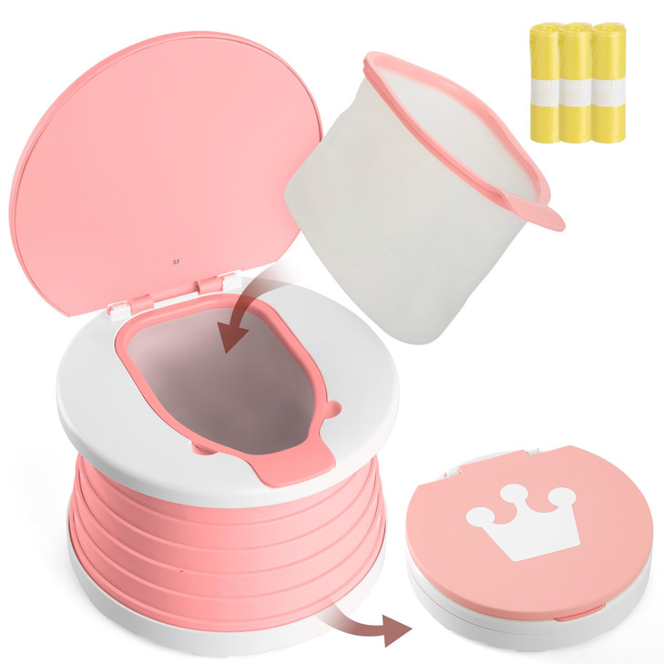 Portable Toddler Travel Potty with Silicone Insert  Foldable Potty Chair for Car & Road Trips, Spill-Resistant Training Toilet, Compact Emergency Po