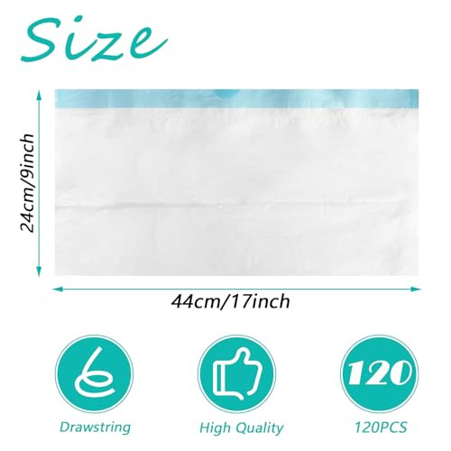 120 Pack Potty Chair Liners with Drawstring,Disposable Training Toilet Seat Potty Bags for Kids Toddlers Outdoors Travel(17.3x9.4 inch)