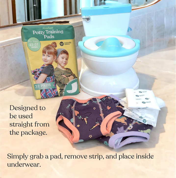 Naturally Nature Potty Training Diaper Booster Pads for Toddlers, Size 2T-5T, Super Absorbent Diaper Liners for Day and Overnight Use, Leak-Free Comf