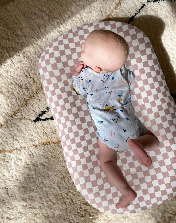 Little Jump Cotton Baby Lounger Covers, 2 Pack, Soft Removable Slipcovers for Newborn Infant Lounger, for Girls Boys, Coffee Checkered (Coffee & Gree