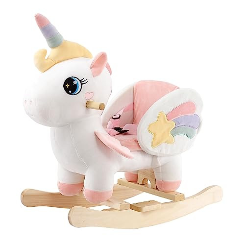 FUNLIO Unicorn Baby Rocking Horse, Rainbow Fairy Unicorn Rocking Horse for Toddlers 6 Months to 3 Years, Stuffed Ride-on Animal Rocker, Easy to Assem
