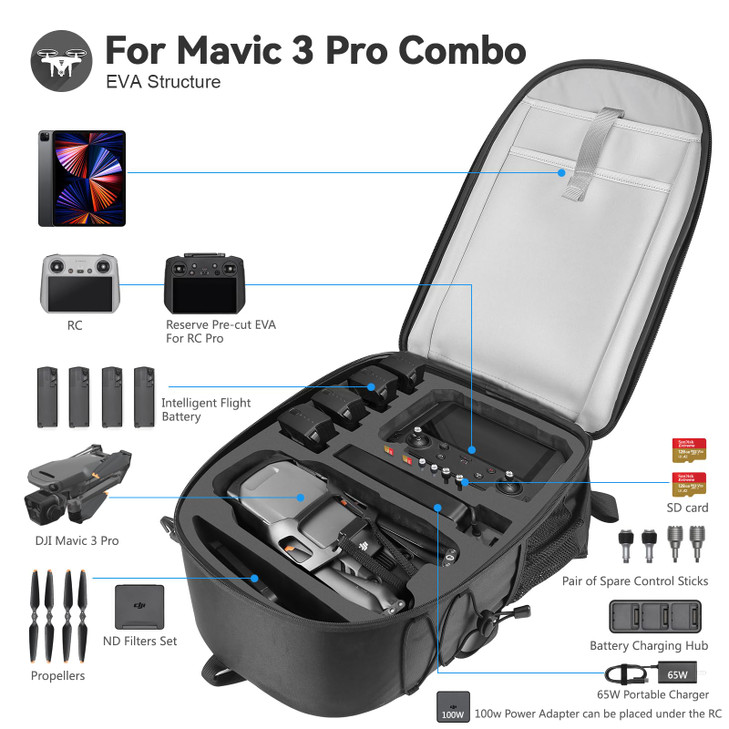 Smatree Professional Backpack for DJI Mavic 3 Pro, Waterproof Backpack Bag for DJI Mavic 3 Pro Combo/Mavic 3 Pro Cine Drone Accessories (NOT Fit for