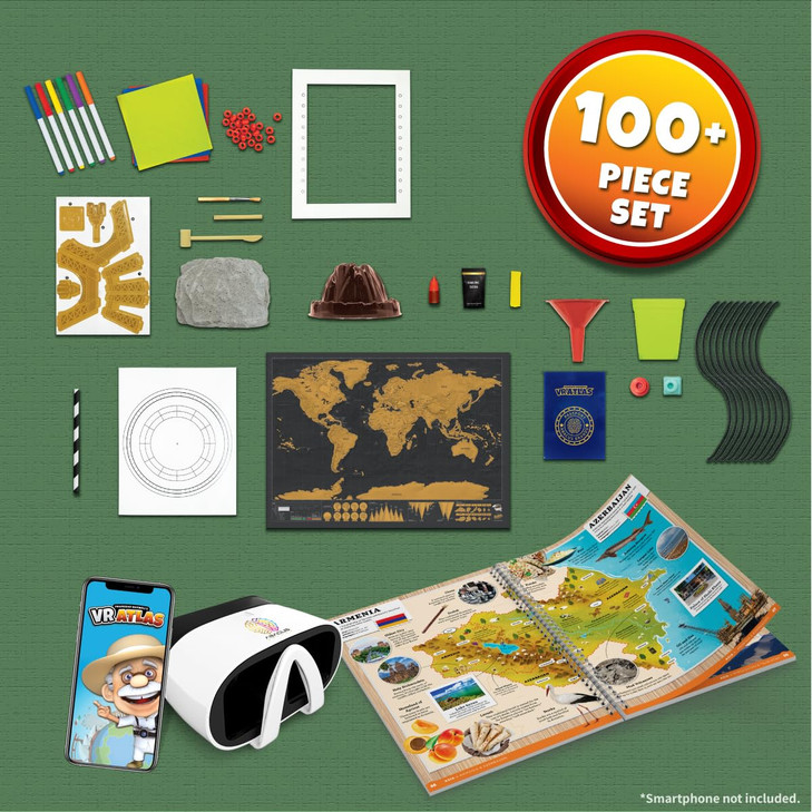 Professor Maxwell's VR Atlas - Virtual Reality Kids Science Kit, Book and Interactive Geography STEM Learning World Travel Activity Set (New Edition)