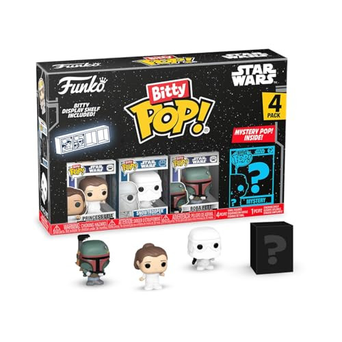Funko Bitty Pop! Star Wars - Leia, Snowtrooper, Boba Fett, & A Surprise Mystery Figure - 0.9 Inch (2.2 Cm) Collectable - Stackable Display Shelf Incl