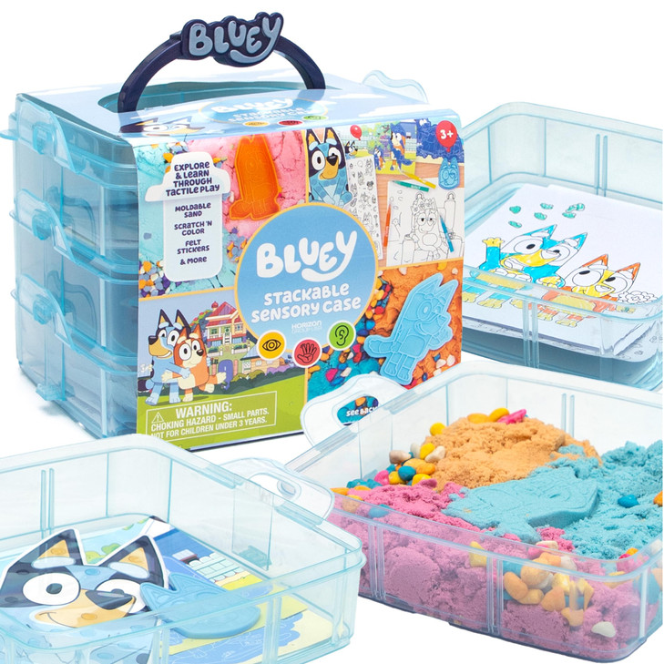 Bluey Stackable Sensory Case - Reusable Bin With Stickers, Play Sand Bags, Coloring Activities, Toys for Toddlers 1-3, Sensory Toys, Medium