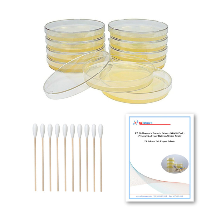 EZ BioResearch Bacteria Science Kit (IV): Top Science Fair Project Kit. Prepoured LB-Agar Plates And Cotton Swabs. Exclusive Free Science Fair Projec
