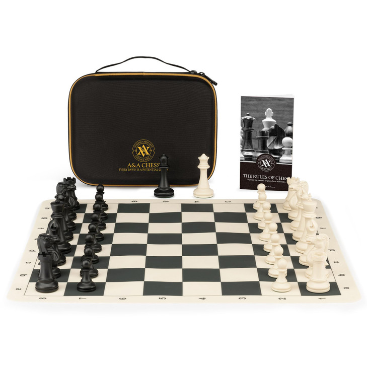 A&A Tournament Chess Set/ 20''x20'' Foldable Silicone Chess Board / 3.75'' King Height Plastic Quadruple Weighted Classic Staunton Pieces/Storage Bag