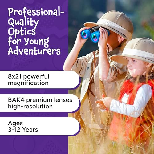 Think Peak Blue Binoculars Science Toy for Kids Ages 3-12 Years - Real Compact Outdoor Adventure & STEM Educational Nature Hiking Explorer for Bird W