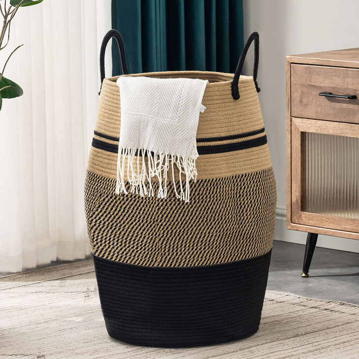 Jute Rope Laundry Hamper by YOUDENOVA, 105L - Woven Collapsible Laundry Basket - Clothes Storage Basket for Blankets organizing, Bedroom Storage, Clo