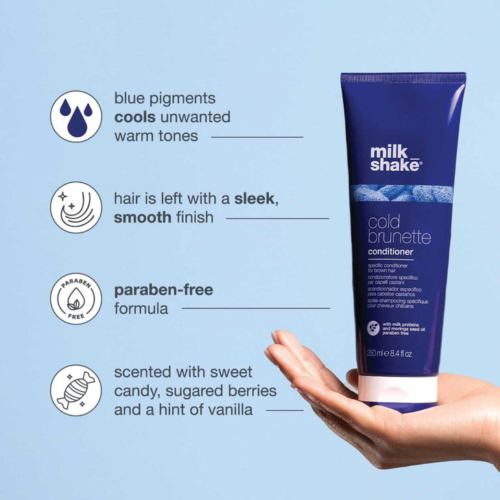 milk_shake Cold Brunette Conditioner Toning Conditioner with Blue Pigment to Correct Red and Orange Tones in Brown Hair Nourishes, Smooths, and Prote