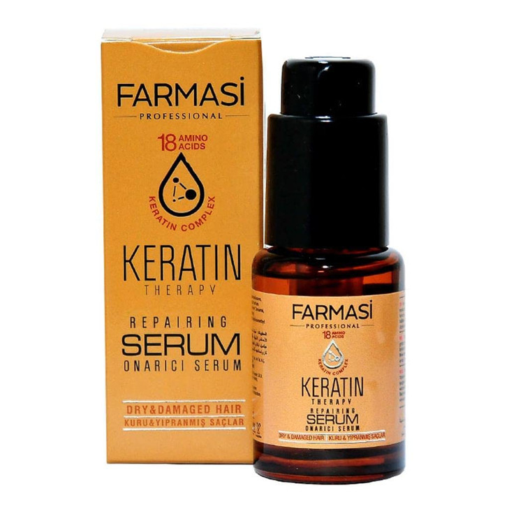 FARMASi Keratin Therapy Repairing Hair Serum, Heat Protection & Shine Support for Dry Damaged Hair, Lightweight Smoothing Care, 1 fl oz